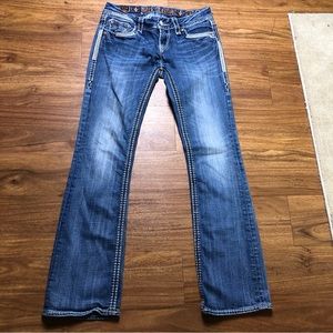 Rock Revival women’s Jacklyn boot cut low rise stitched denim jeans Sz 28